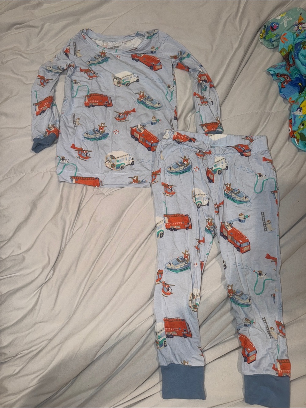 Angel Dear Light Blue Fire Rescue Pajama Set with Red Accents